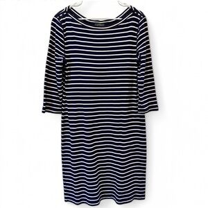 Ralph Lauren Lauren Jeans Co. Navy Blue White Striped Cotton Jersey Dress Large